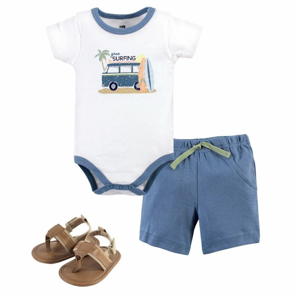 Hudson Baby 3 Piece Onesie, Shorts, & Sandal Surfing Set - NWT
